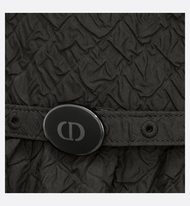 Mid-Length Belted Dress • Black Matte Cloqué Technical Fabric