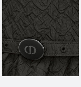 Mid-Length Belted Dress • Black Matte Cloqué Technical Fabric
