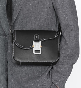 Mini Saddle Bag with Strap • Black Grained Calfskin