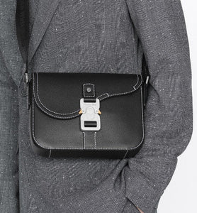 Mini Saddle Bag with Strap • Beige and Black Dior Oblique Jacquard and Black Grained Calfskin