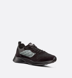 B25 Runner Sneaker • Black Suede and Technical Mesh with Black and White Dior Oblique Canvas