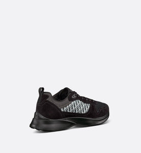 B25 Runner Sneaker • Black Suede and Technical Mesh with Black and White Dior Oblique Canvas