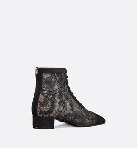 Naughtily-D Ankle Boot • Black Transparent Mesh and Suede Embroidered with Dior Roses Motif