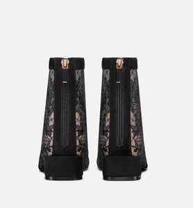 Naughtily-D Ankle Boot • Black Transparent Mesh and Suede Embroidered with Dior Roses Motif