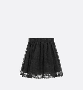Kid's Flared Skirt • Black Embroidered Tulle with Dior Oblique Pearl Motif