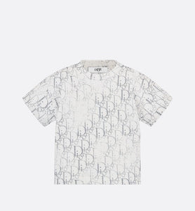 Baby T-Shirt • Ivory Cotton Jersey with Silver-Tone Dior Oblique Pearl Motif