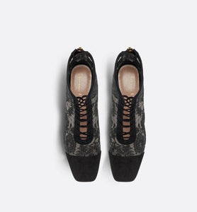 Naughtily-D Ankle Boot • Black Transparent Mesh and Suede Embroidered with Dior Roses Motif