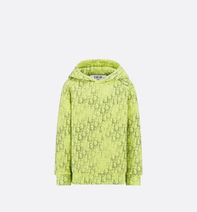 Kid's Hooded Sweatshirt • Anise Green Cotton Fleece with Gray Dior Oblique Pearl Motif