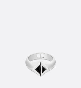 CD Diamond Ring • Silver-Finish Brass and Black Resin