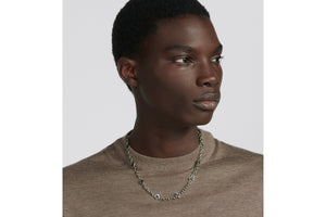 CD Diamond Thin Chain Link Necklace • Silver-Finish Brass and Black Resin