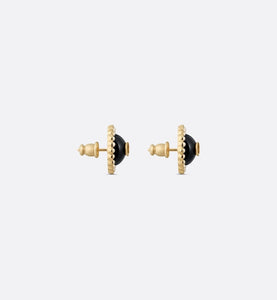 Petit CD Stud Earrings • Gold-Finish Metal and White Resin Pearls with Black Glass