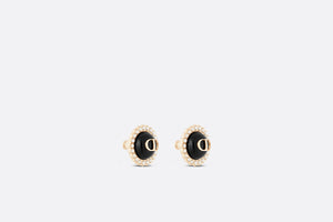 Petit CD Stud Earrings • Gold-Finish Metal and White Resin Pearls with Black Glass