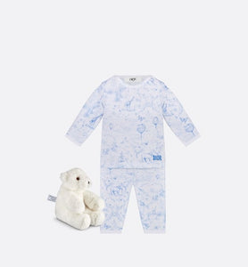 Newborn Gift Set • Ivory Cotton Jersey Printed with Sky Blue Toile de Jouy