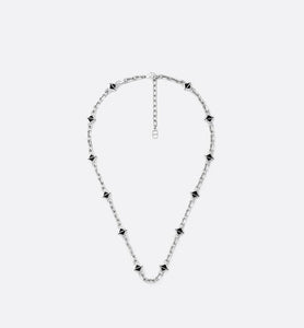 CD Diamond Thin Chain Link Necklace • Silver-Finish Brass and Black Resin