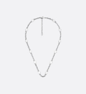 CD Diamond Thin Chain Link Necklace • Silver-Finish Brass and Black Resin