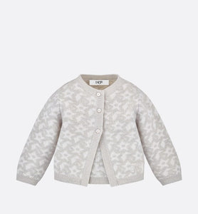 Baby Cardigan • Ivory Wool and Cashmere Jacquard Knit with Gray Stars