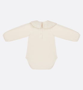 Baby Long-Sleeved Onesie • Ivory Jersey and Cotton Voile with Gold-Tone Cannage