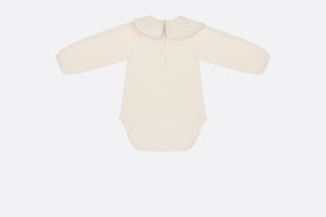 Baby Long-Sleeved Onesie • Ivory Jersey and Cotton Voile with Gold-Tone Cannage