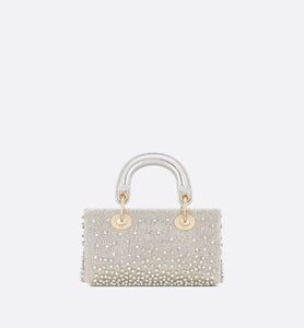 Lady D-Joy Micro Bag • Silver-Tone Satin with Gradient Bead Embroidery