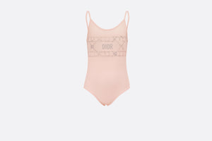 Kid's One-Piece Swimsuit • Pale Pink Technical Fabric with Pale Gold-Tone Cannage Motif