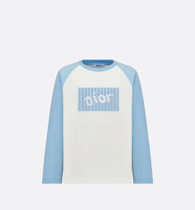 Kid's Long-Sleeved T-Shirt • Ivory and Sky Blue Cotton Jersey