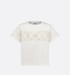 Kid's T-Shirt • Ivory Cotton Jersey with Pale Gold-Tone Cannage Motif