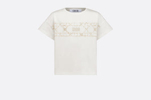 Kid's T-Shirt • Ivory Cotton Jersey with Pale Gold-Tone Cannage Motif