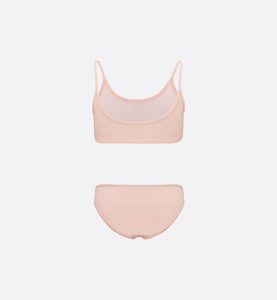Kid's Two-Piece Swimsuit • Pale Pink Technical Fabric with Pale Gold-Tone Cannage Motif