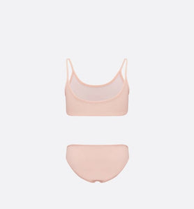 Kid's Two-Piece Swimsuit • Pale Pink Technical Fabric with Pale Gold-Tone Cannage Motif