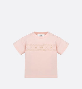 Baby T-Shirt • Pale Pink Cotton Jersey with Pale Gold-Tone Cannage Motif