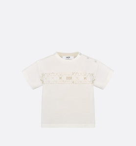 Baby T-Shirt • Ivory Cotton Jersey with Pale Gold-Tone Cannage Motif