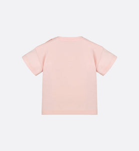 Baby T-Shirt • Pale Pink Cotton Jersey with Pale Gold-Tone Cannage Motif