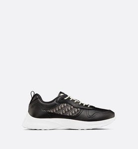 B25 Runner Sneaker • Black Smooth Calfskin and Beige and Black Dior Oblique Jacquard