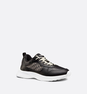 B25 Runner Sneaker • Black Smooth Calfskin and Beige and Black Dior Oblique Jacquard