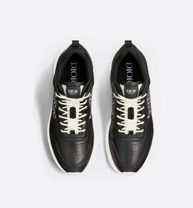 B25 Runner Sneaker • Black Smooth Calfskin and Beige and Black Dior Oblique Jacquard