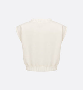 Kid's Sleeveless Cropped T-Shirt • Ivory Cotton-Blend Fleece with Pale Gold-Tone Cannage Motif