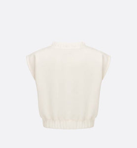 Kid's Sleeveless Cropped T-Shirt • Ivory Cotton-Blend Fleece with Pale Gold-Tone Cannage Motif
