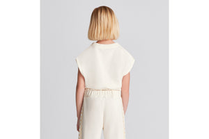Kid's Sleeveless Cropped T-Shirt • Ivory Cotton-Blend Fleece with Pale Gold-Tone Cannage Motif