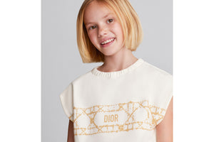 Kid's Sleeveless Cropped T-Shirt • Ivory Cotton-Blend Fleece with Pale Gold-Tone Cannage Motif