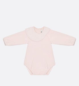 Baby Long-Sleeved Onesie • Pale Pink Cannage Jersey and Cotton Voile
