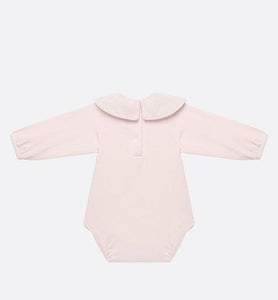 Baby Long-Sleeved Onesie • Pale Pink Cannage Jersey and Cotton Voile