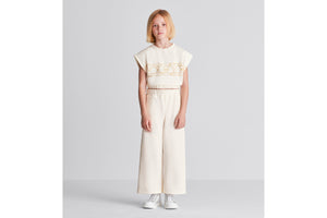 Kid's Loose Pants • Ivory Cotton-Blend Fleece with Pale Gold-Tone Cannage Motif