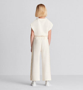 Kid's Loose Pants • Ivory Cotton-Blend Fleece with Pale Gold-Tone Cannage Motif