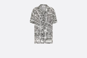Short-Sleeved Shirt • White and Black Silk Twill with Plan de Paris Motif
