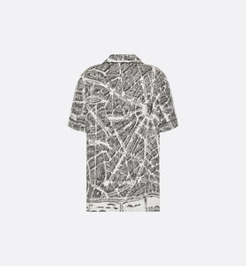 Short-Sleeved Shirt • White and Black Silk Twill with Plan de Paris Motif