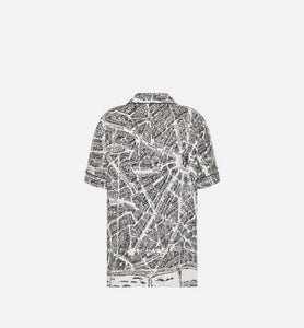 Short-Sleeved Shirt • White and Black Silk Twill with Plan de Paris Motif