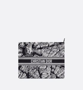 DiorTravel Zipped Pouch • Black and White Technical Fabric with Plan de Paris Motif