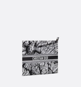 DiorTravel Zipped Pouch • Black and White Technical Fabric with Plan de Paris Motif