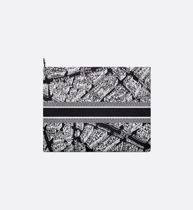 DiorTravel Zipped Pouch • Black and White Technical Fabric with Plan de Paris Motif
