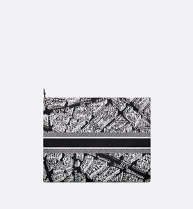 DiorTravel Zipped Pouch • Black and White Technical Fabric with Plan de Paris Motif